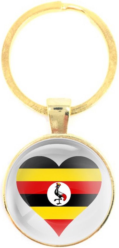 Sleutelhanger Glas - Hart Vlag Uganda