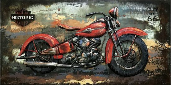 Metalen 3D schilderij Harley Davidson 70 cm x 140 cm - schilderij - metal - muurdecoratie - wall - deco - kunst - wanddecoratie - metaal - wandschilderij - decoratief - interieur - cadeau - geschenk - gift - verjaardag - kerst - nieuwjaar