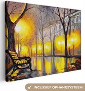Canvas - Licht - Bomen - Bank - Muurdecoratie - Woondecoratie - Schilderij - Oil painting - 40x30 cm - Wanddecoratie