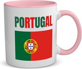 Akyol - portugal vlag koffiemok - theemok - roze - Portugal - reizigers - verjaardagscadeau - souvenir - vakantie - kado - gift - geschenk - 350 ML inhoud