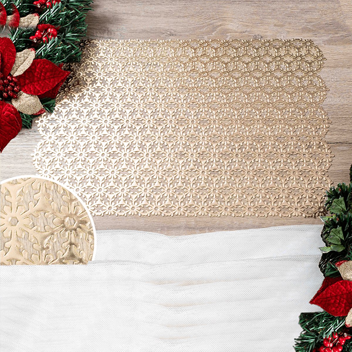 Placemat Franse Tafelkleden® anti-vlek vinyl goud sneeuwvlok