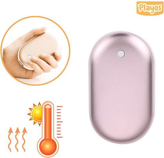Playos - Chauffe-mains rechargeable - avec Power Bank - Rose - 3 réglages -  jusqu'à 55