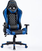 K IKIDO Game Stoel - Gaming Stoel - Gaming Chair -Ergonomisch Bureaustoel - Game Stoel Met Nekkussen & Verstelbaar Rugkussen - Instelbare Zithoogte - Zwart/Blauw