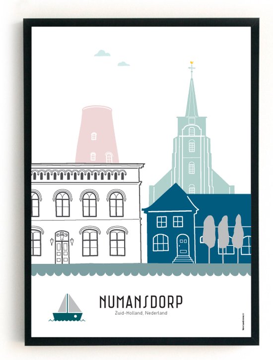 Skyline poster Numansdorp in kleur | 50x70 cm