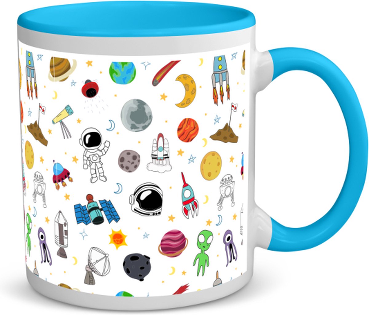 Akyol - ruimte koffiemok - theemok - blauw - Ruimte - astronaut - ruimteschip - 350 ML inhoud