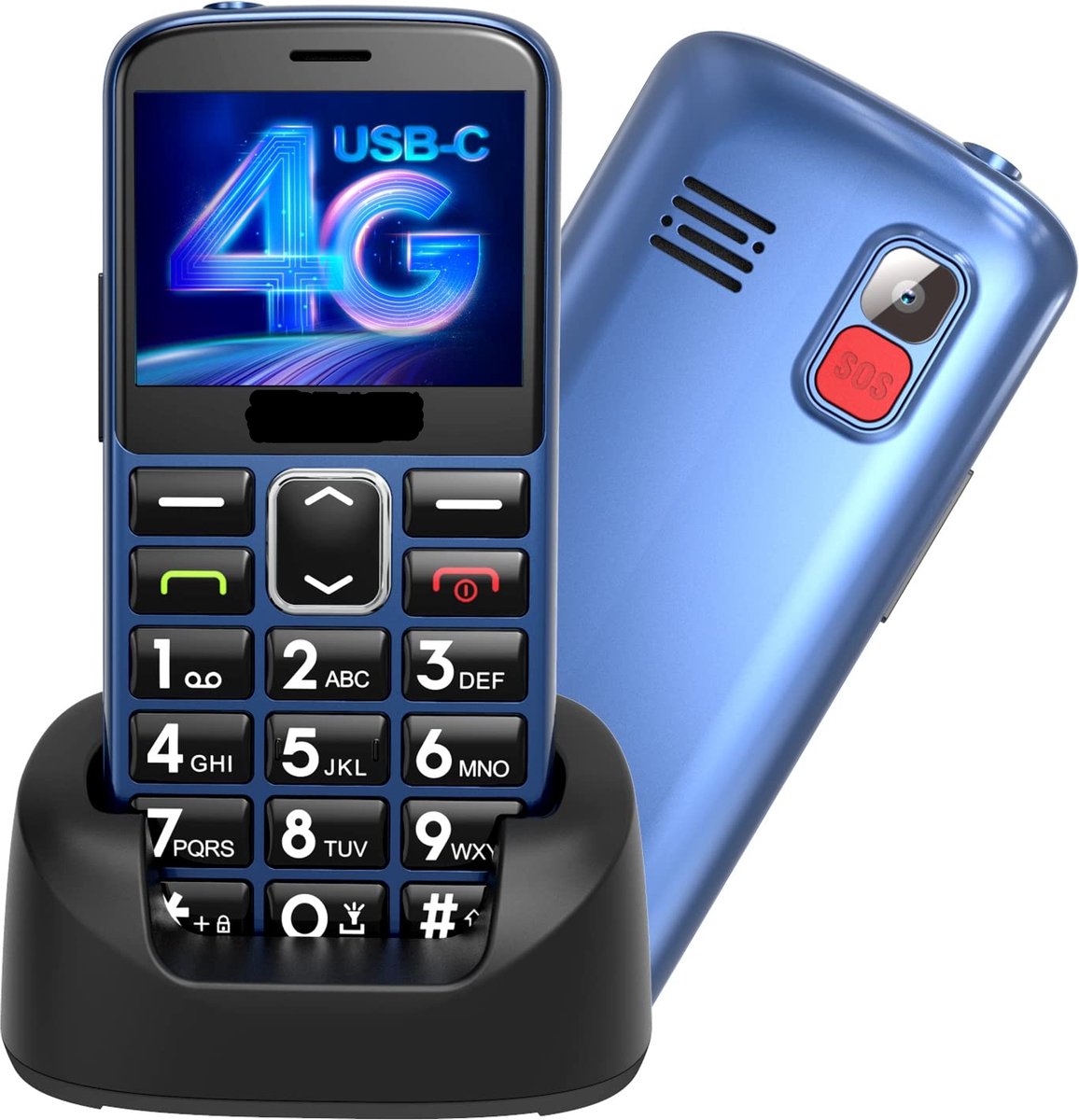 Mobiele Telefoon Voor Senioren Met Grote Toetsen - SOS Functie, Hoog Volume, Blauw