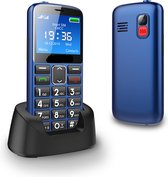 4G - Senioren Mobiele Telefoon + Extra Accu Geleverd - Grote Toetsen - Big Button - Ouderen - Mobiel - GSM - Blauw