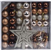 H&S Kerstballen met slingers en piek - 44st kunststof bruin - 4-5 cm