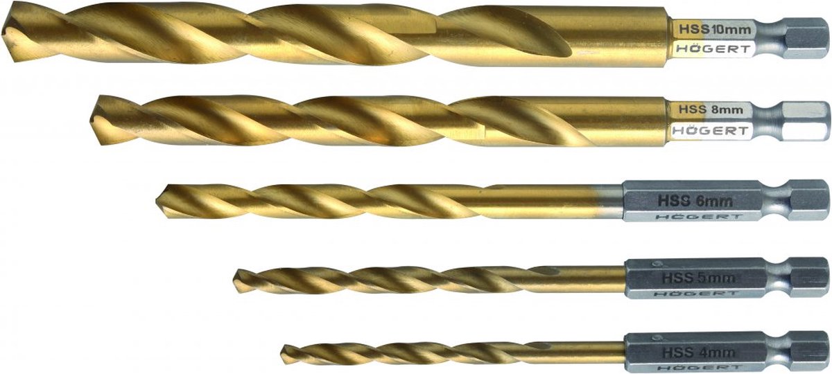 Metaalboren set 5 delig 4, 5, 6, 8, 10 mm