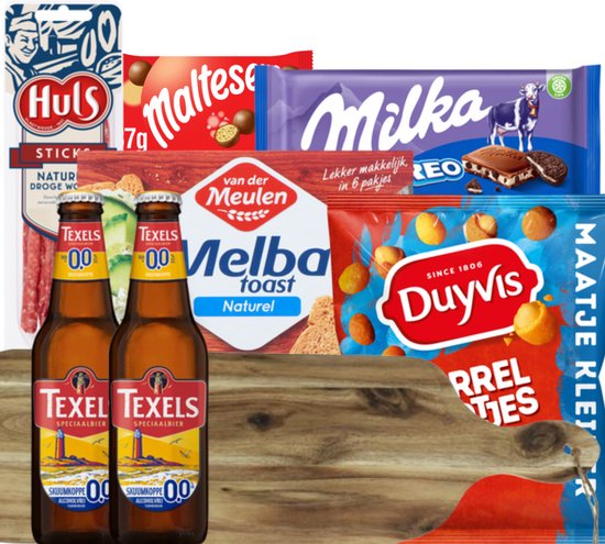 Borrelpakket - Kerstpakket - Gevuld met Lekkere Producten - Hartig & Zoet - met Borrelplank
