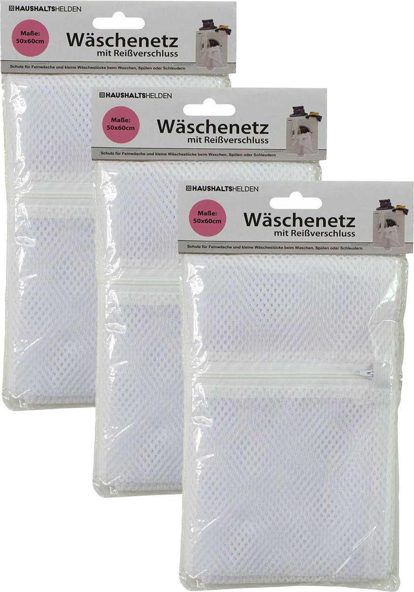 Haushaltshelden Waszak voor kwetsbare kleding wasgoed/waszak - 3x - wit - large size - 50 x 60 cm