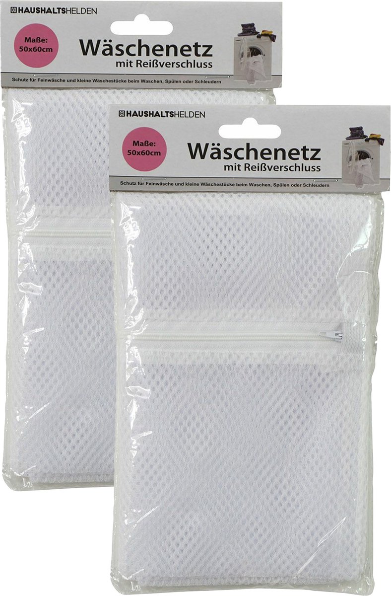 Goedkoopste Haushaltshelden Waszak voor kwetsbare kleding wasgoed/waszak - 2x - wit - large size - 50 x 60 cm