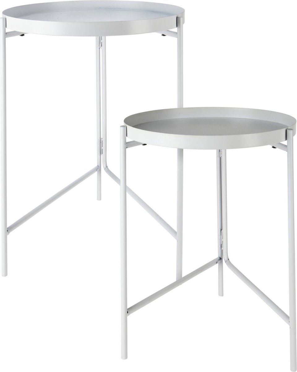 Home & Styling Bijzettafels/plantenstandaards - 2-delig - wit - metaal - D31 x H38 cm/D36 x H45 cm
