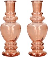Kaarsen kandelaar Venice - 2x - gekleurd glas - helder zacht oranje - D5,7 x H15 cm