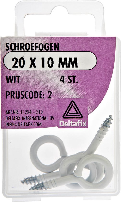 Deltafix Schroefogen - 4x - verzinkt metaal - wit - 20 x 10 mm - ijzerwaren bevestigingsmaterialen