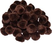 Pompons - 65x - donker bruin - 10 mm - hobby/knutsel materialen