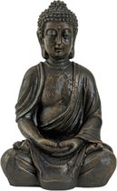 Boeddha beeldje zittend - binnen/buiten - kunststeen - antiek bruin - 30 x 20 cm - Relaxed - home deco beelden