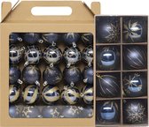 Feeric lights & Christmas kerstballen - 33x st - donkerblauw - gedecoreerd - 6 en 8 cm
