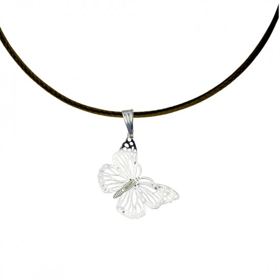 Ketting -zilverkleur -filigraan -vlinder -45 cm- Charme Bijoux