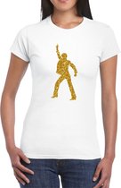 Bellatio Decorations t-shirt disco pour femme - blanc - paillettes dorées - années 70/80 XL