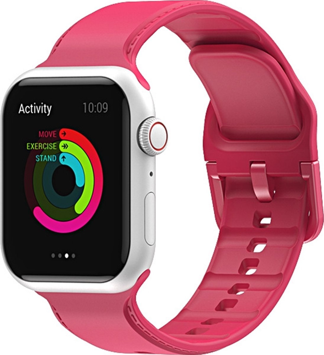 Mobigear Dashed Siliconen Watch bandje geschikt voor Apple Watch Bandje Gespsluiting - 49/45/44/42 mm - Rood