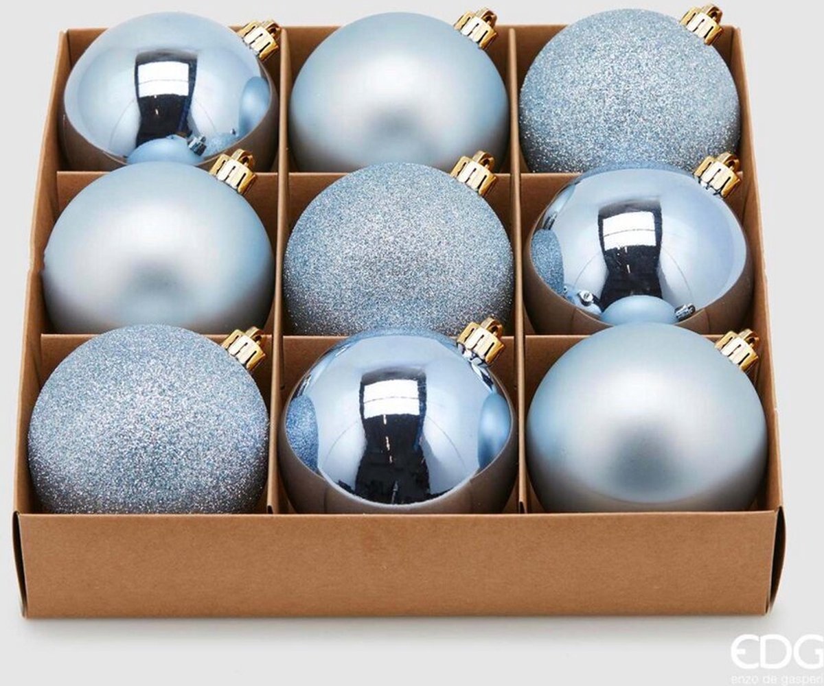 EDG - Enzo De Gasperi Lichtblauwe kerstballen (3 soorten) PVC D8 - set van 9st