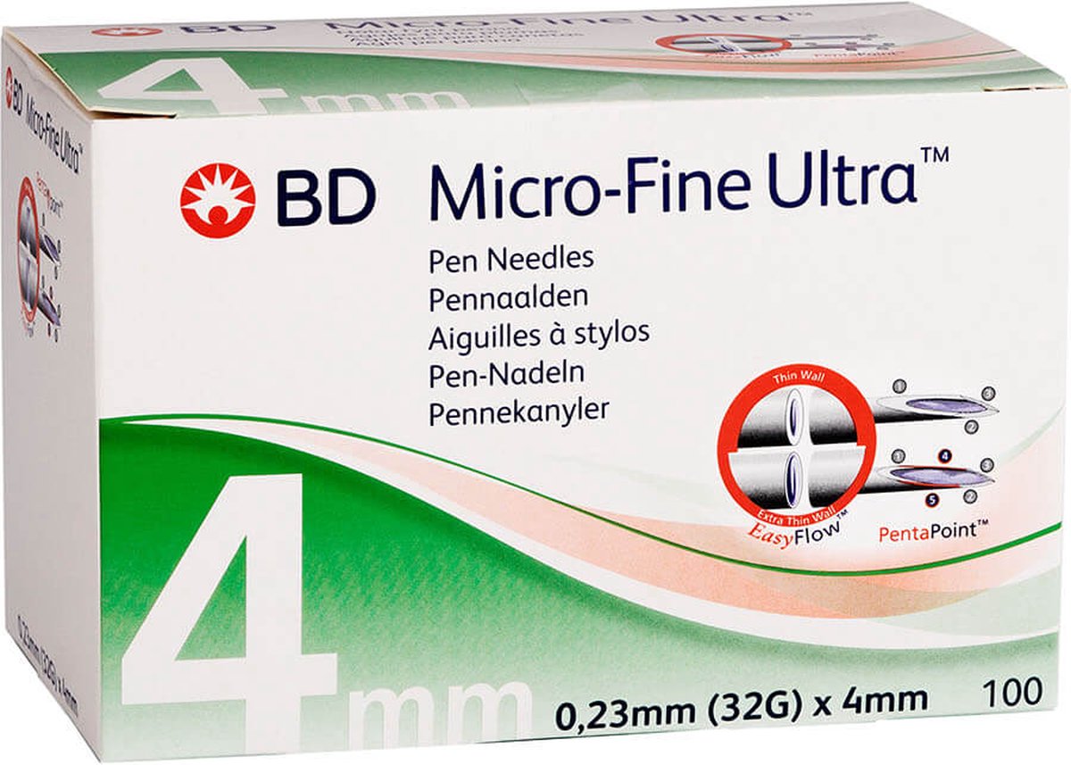 BD Micro-Fine Ultra – Pennaalden – 4 mm 32G – Extra Dun & Comfortabel – 100 stuks