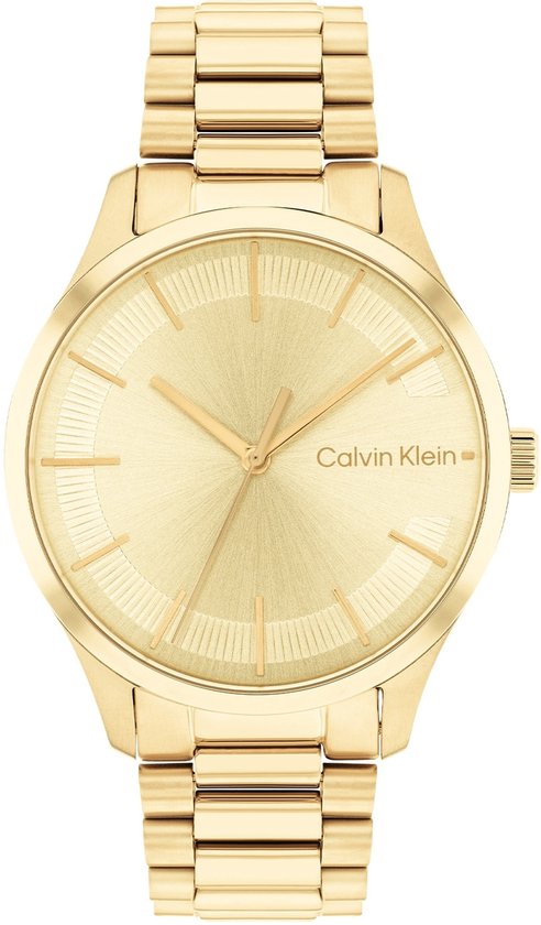 Calvin Klein CK25200043 Unisex Horloge - Mineraalglas - Roestvrijstaal - Goudkleurig - Ø 35 mm - Quartz - Vouw/Vlindersluiting - 3 ATM (spatwater)