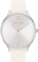 Calvin Klein CK25200010 Dames Horloge - Mineraalglas - Roestvrijstaal/Leer - Wit/Zilver - 38 mm breed - Quartz - Gesp - 3 ATM (spatwater)