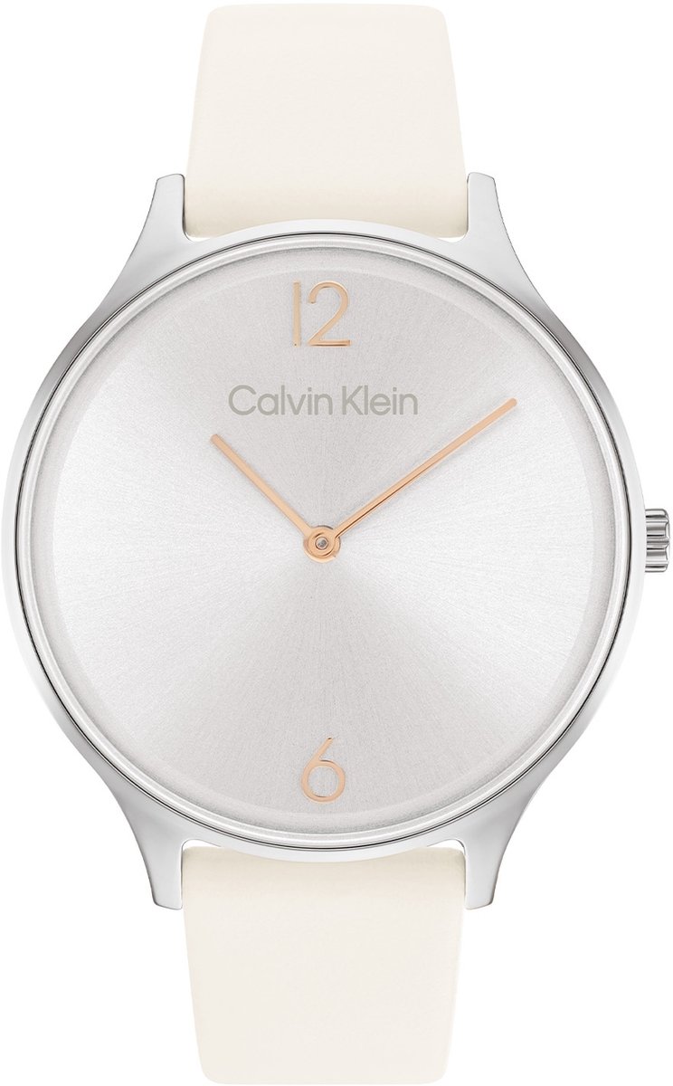 Calvin Klein CK25200010 Dames Horloge - Mineraalglas - Roestvrijstaal-Leer - Wit-Zilver - 38 mm breed - Quartz - Gesp - 3 ATM (spatwater)