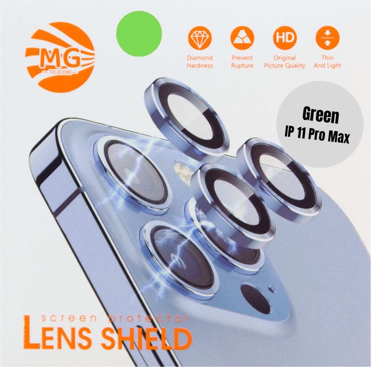 Geschikt Voor iPhone 11 Pro Max Camera Lens Protector - Groen - Eenvoudige Installatie - Camera Protector iPhone 11 Pro Max - Roestvrij Staal - Gehard Glas - Screenprotector