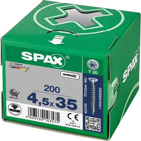 Spax Spaanplaatschroef Verzinkt Torx 4.5 x 35 - 200 stuks - Spax