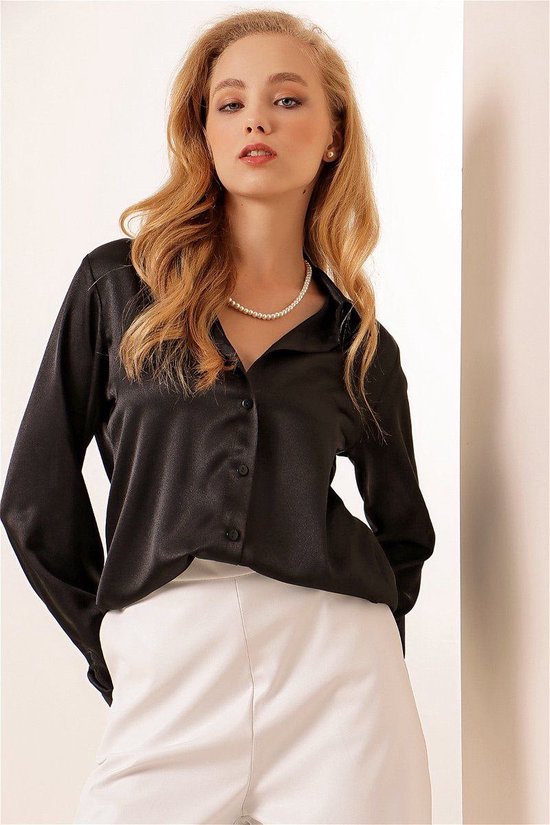 Panegy Dames Satijnen Shirt Lange Mouwen Bloesen Bovenaan Werk Top Zijdeachtige Shirts voor Dames Kantoor Tops, Paars, XL