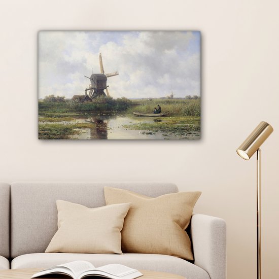 Toile - Peinture Moulin à vent - Willem Roelofs - Maîtres anciens - Art - 180x120 cm - Décoration murale - Salon