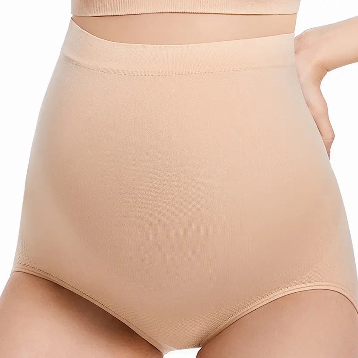 Wow Peach - Zwangerschaps Ondergoed - Hoge Taille - Buikondersteuning - Stretchy - Ondersteuning - Beige - Medium