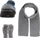 Kitti 3-Delig Winter Set | Muts (Beanie) met Fleecevoering - Sjaal - Handschoenen | 9-15 Jaar Jongens | K23180-14-02 | Anthracite
