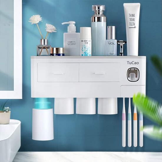 Support de brosse à dents - Support de brosse à dents électrique mural sans  perçage avec rangement de tasse, organisateur de salle de bain
