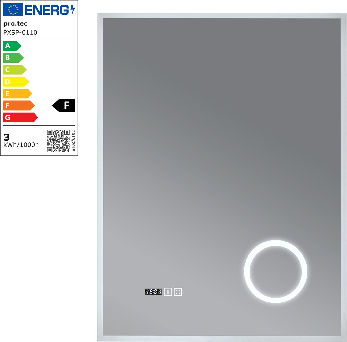 Spiegel Lizzano met LED verlichting 80x60x3 cm wit