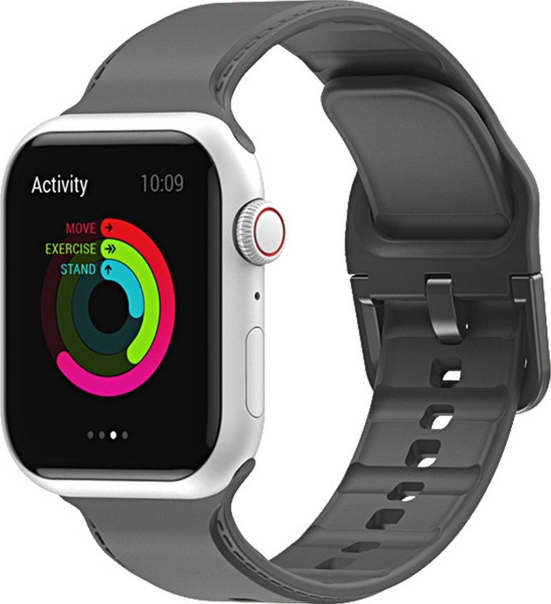 Mobigear Dashed Siliconen Watch bandje geschikt voor Apple Watch Bandje Gespsluiting - 41/40/38 mm - Grijs