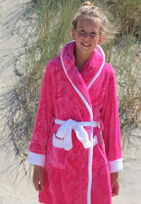Badjas à capuche rose - peignoir polaire enfant - robe de chambre - chaud & doux - Badrock - taille (14-16 ans) 164-176