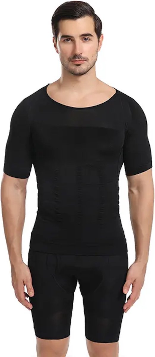 Chibaa - Mannen Shapewear Corrigerende ondershirt - Korte Mouwen - Slimming - Comfort - Flexibiliteit - Zwart - X-Large