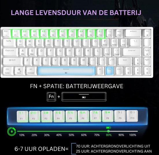 Redragon K530 Draconic 60% Mechanisch toetsenbord - Bluetooth 5.0 & Bedraad - Tenkeyless (TKL) - Programmeerbaar