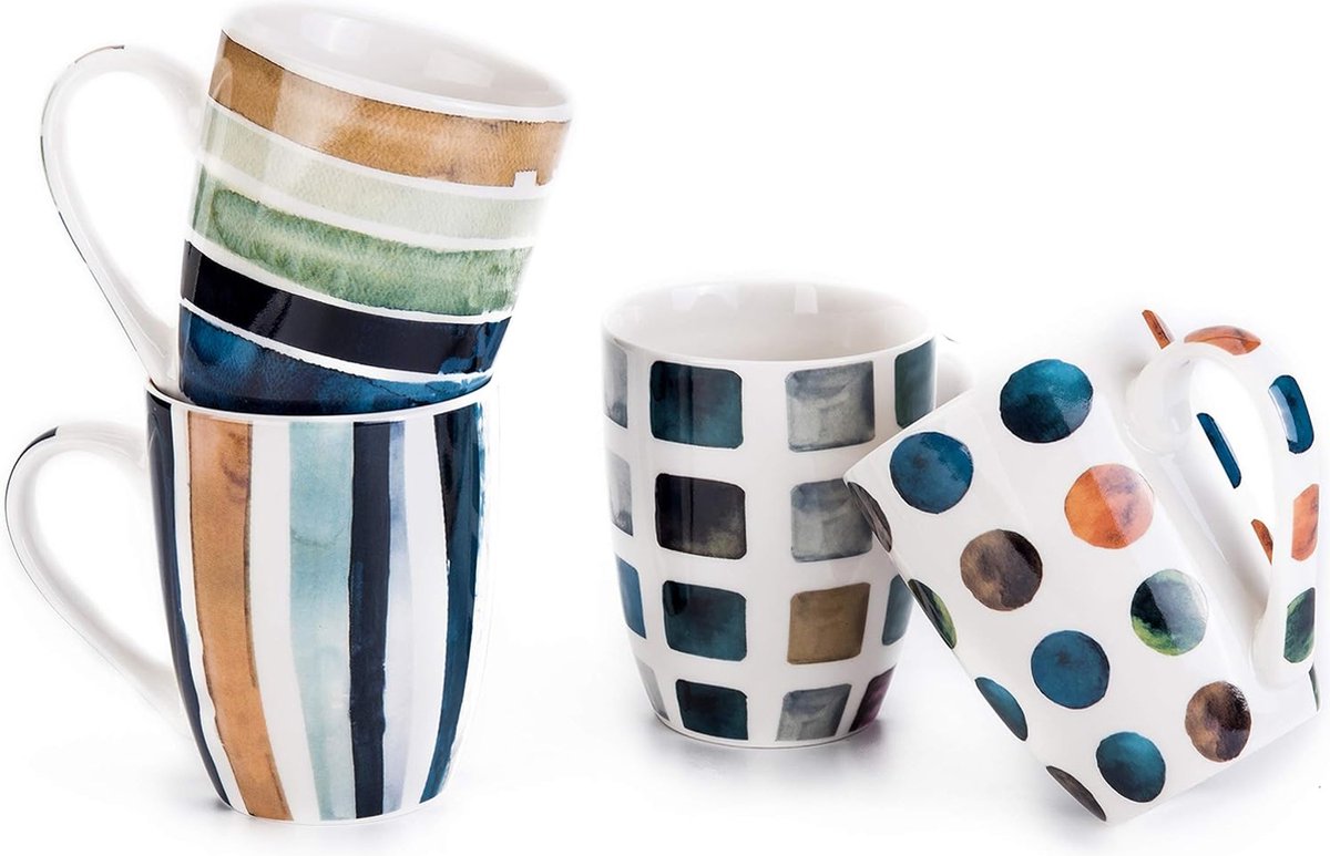 Set van 4 340 ml / 11.5 oz Marmer Patroon Koffiemokken, Keramische Theekop Set