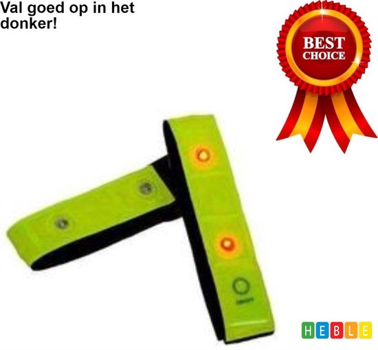 *** 2x Hardloop verlichting - Rood Lichtgevende LED Veiligheidsband - 2 Stuks - Inclusief Batterij -Knipperend of Brandend Licht -Zichtbaar- Armband - Veilig Hardlopen Band - Wandelen - Sporten- van Heble®***
