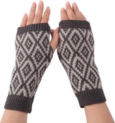 Vingerloze Handschoenen - Gebreid met Ruit - Grijs - Polswarmers - Warme Handen