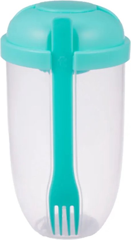 Foto: Repus salade shaker cup reisbeker lunchbox to go container vork en dressingbakje salade fruit onderweg mintgroen