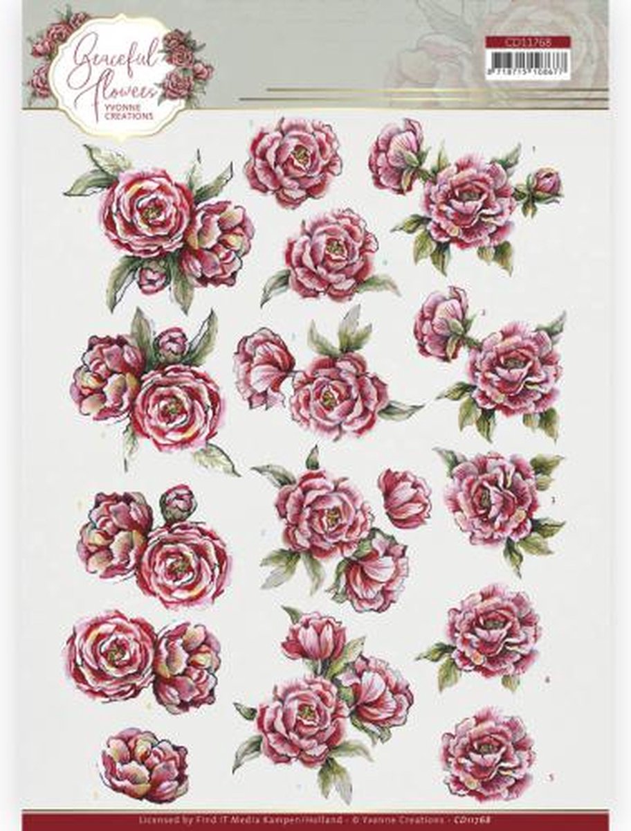 3D Cutting Sheet - Yvonne Creations - Graceful Flowers - Pink Roses 10 stuks