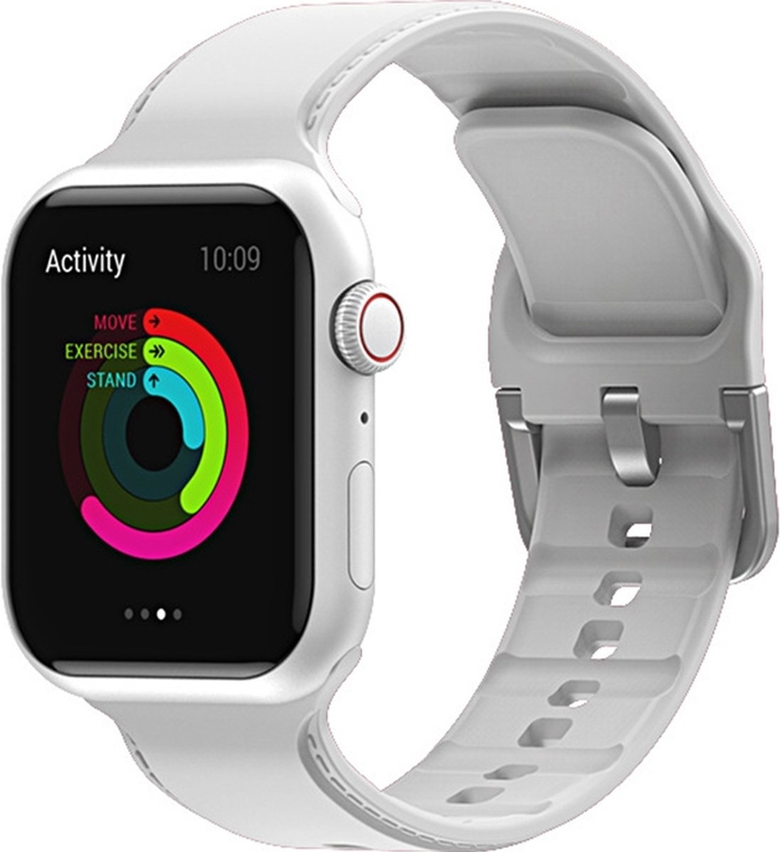 Mobigear Dashed Siliconen Watch bandje geschikt voor Apple Watch Bandje Gespsluiting - 41/40/38 mm - Wit