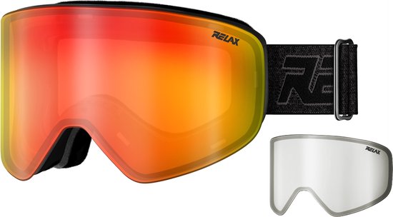 R2® Antifog skibril - Luxe skibril met magnetische lenzen - Extreem comfortabel en licht - Meerdere glazen - Zwart/Oranje