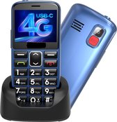 4G - Blauwe - Senioren Mobiele Telefoon - Grote Toetsen - Met Oplaadstation - Big button GSM